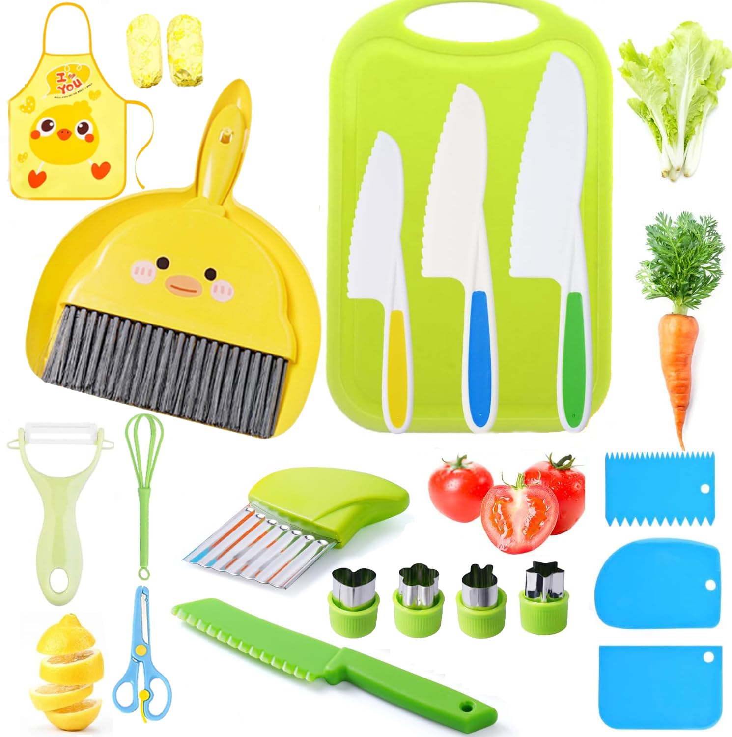 HASTHIP Kids Kitchen Set for Cooking with Plastic Fruit Cutters and Cutting Board | 20Pcs Child-Friendly Culinary Tools