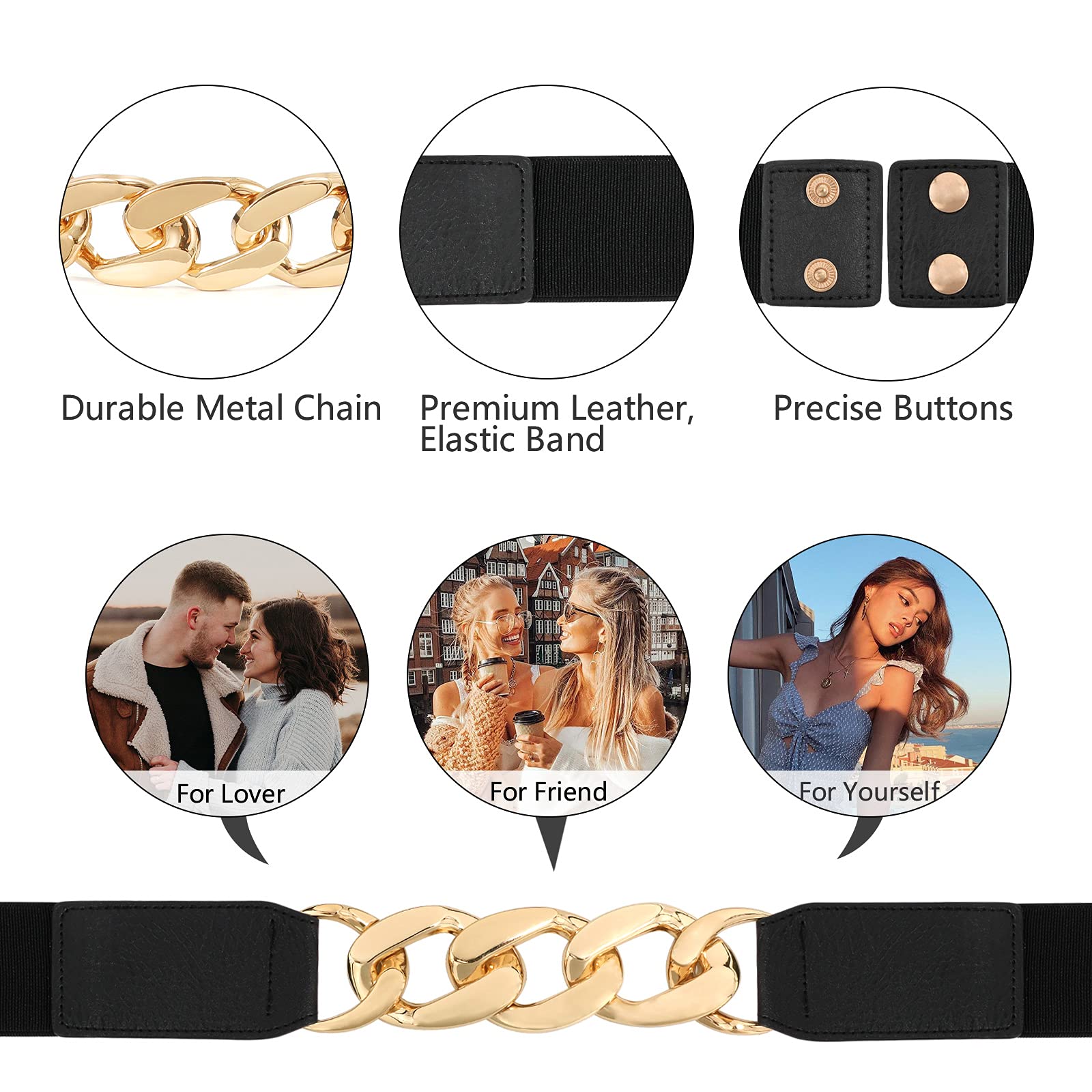 Venzina Belt for Women Dresses featuring Elastic Waistband and Snap Button Design 60–80cm Fit