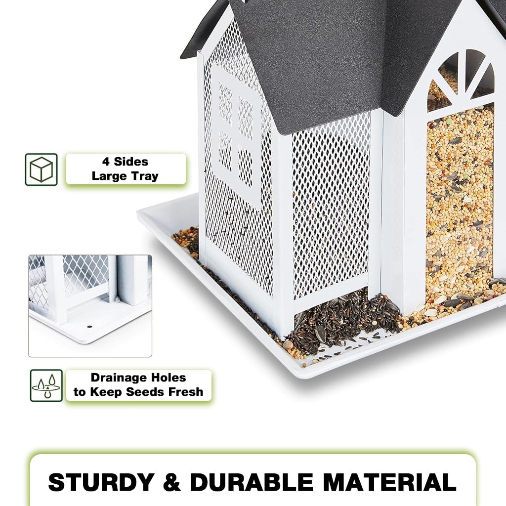 ZIBUYU Hanging Bird Feeder for Tree with 3 Compartment Metal Hut Design and Roof | Decorative Outdoor Feeder for Gardens and Patios