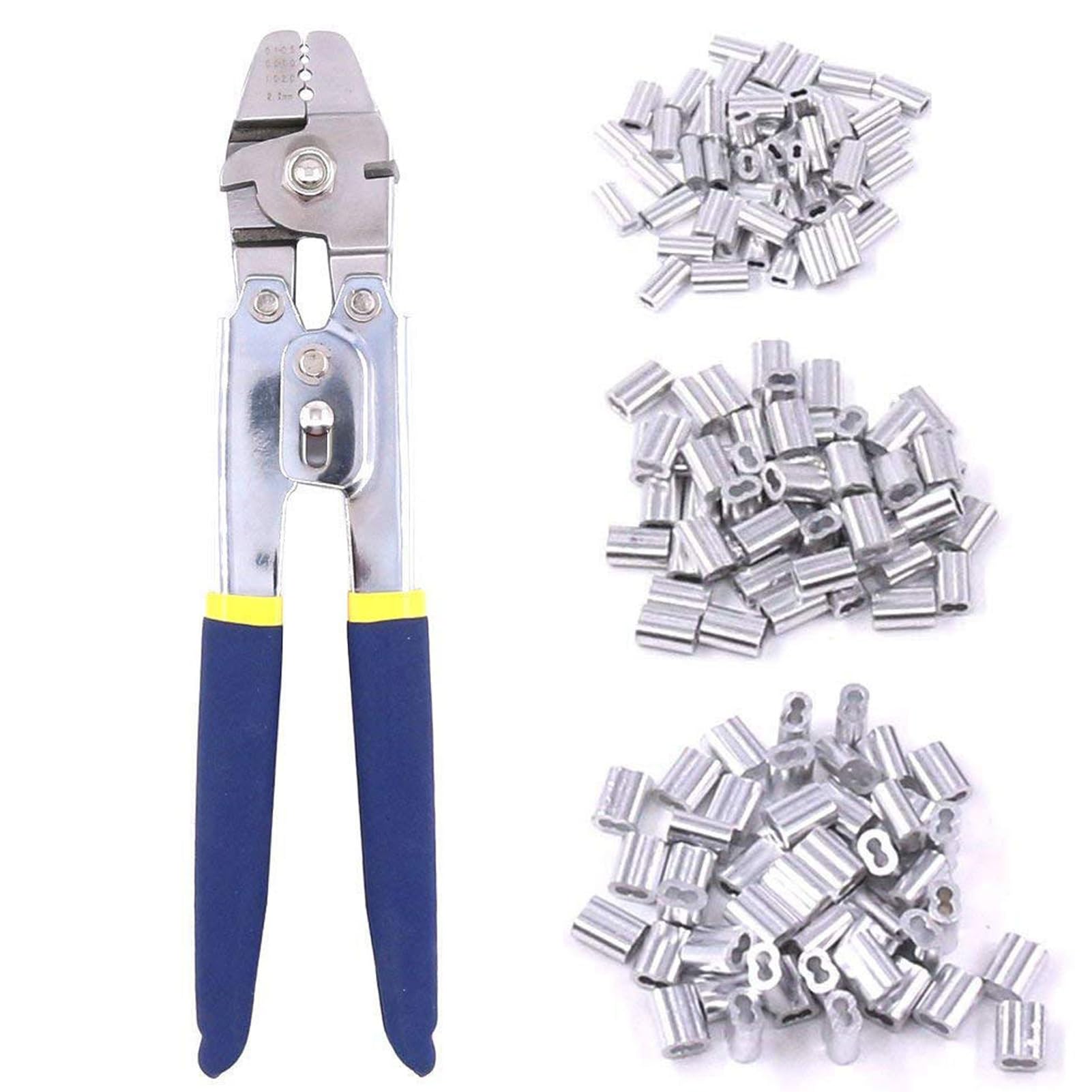 Serplex® Up To 2.2mm Wire Rope Crimping Tool Swaging Tool Swager Crimper Fishing Crimping Tool Swaging Tool 1.2/1.5/2mm Aluminum Double Barrel Ferrule Crimping Loop Sleeve Kit Cable Crimper Tool