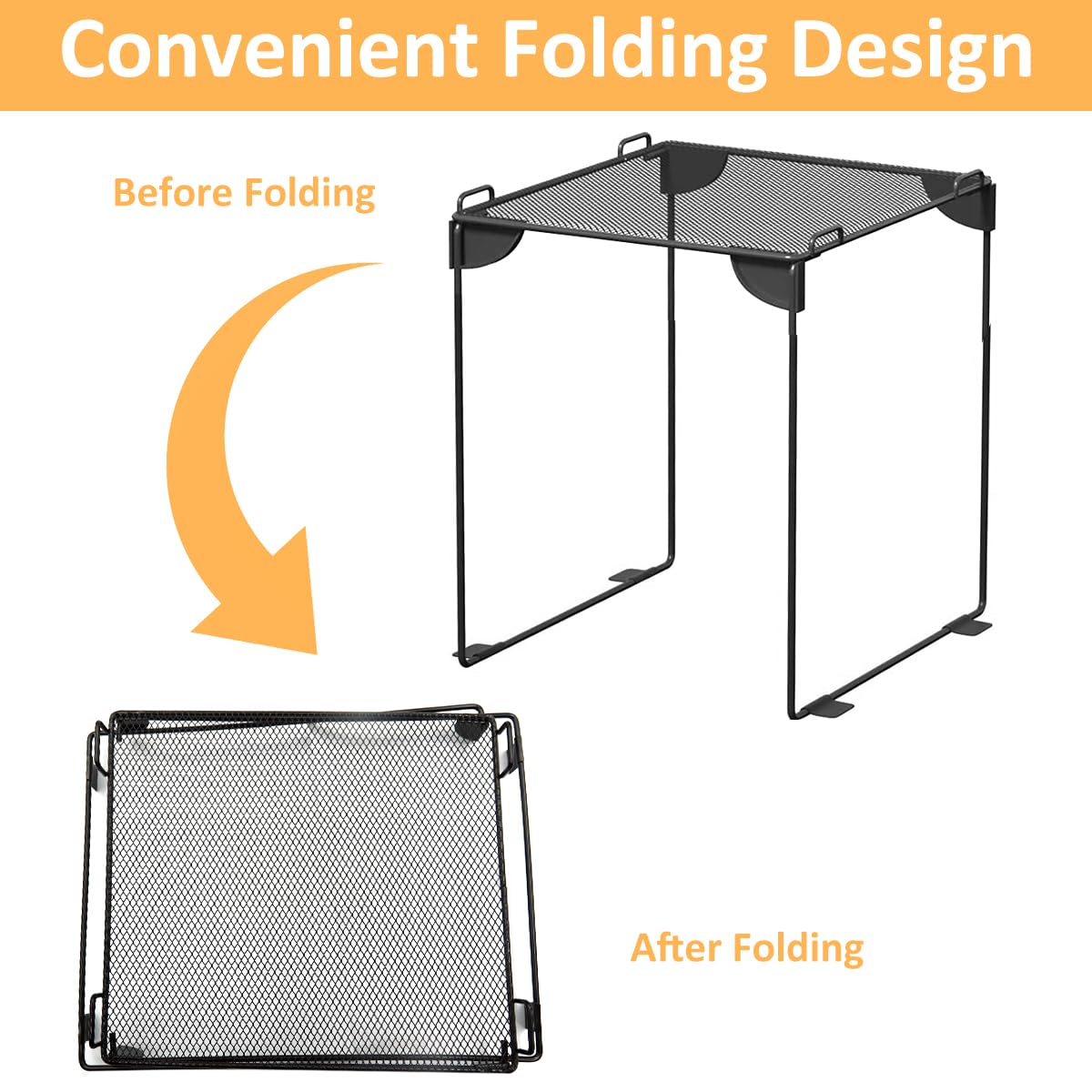 HASTHIP Folding Metal Storage Rack Microwave Top Shelf Rack Mesh Storage Rack Countertop Storage Rack Space Saving Kitchen Organizer Rack