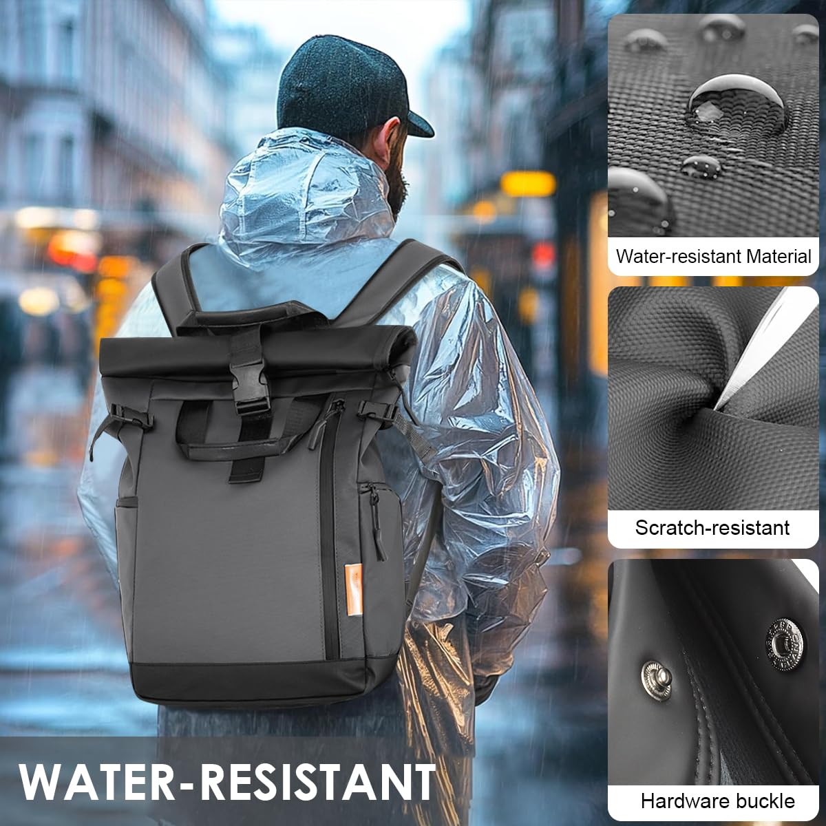 GUSTAVE Backpack for Travel with Roll Up Closure and 20 25L Expandable Waterproof Oxford Design