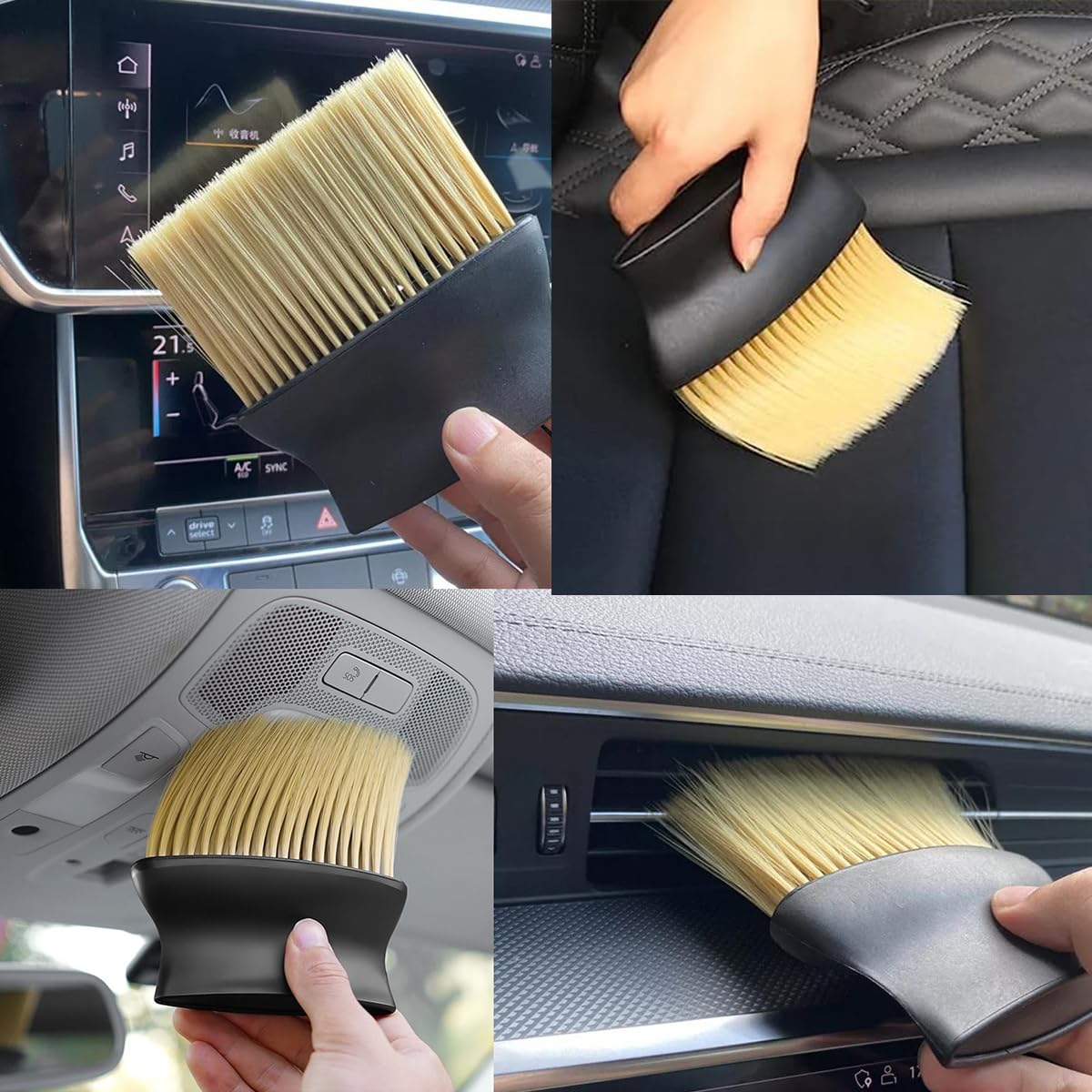 Car Interior Detailing Brush Set 3 Pcs for Dashboard and Vents featuring Dual Head Design with Soft Microfiber Bristles