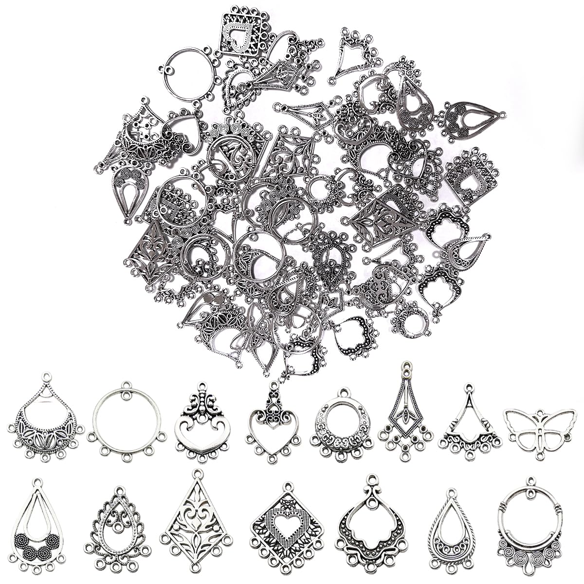 SANNIDHI 60pcs Charms for Bracelet Making Antique Silver Earrings Charms for Jewellery Making Zinc Alloy Bracelet Charms Pendents Kit for Necklace Jewelry Making and DIY Crafts