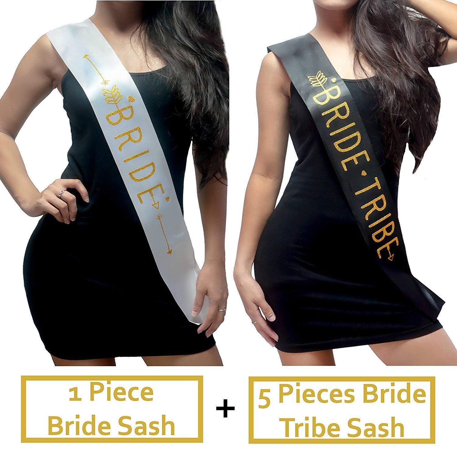 PATPAT satin Bride Tribe Sashes Set, Black; White, 6 Pieces