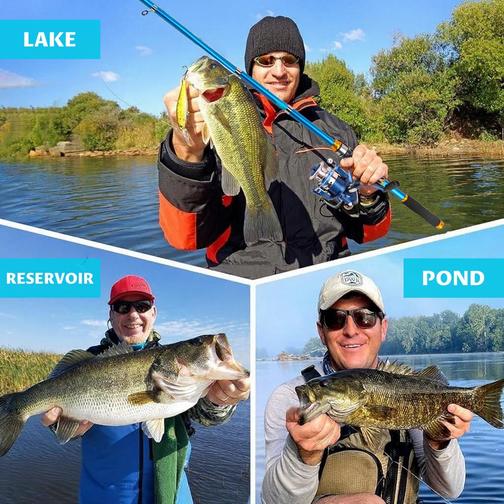 Proberos Fishing Rod Reel Set 6.8 ft for Saltwater and Freshwater with Glass Fiber Rod and Smooth 5.5:1 Reel | Includes Lures Kit and Carry Bag