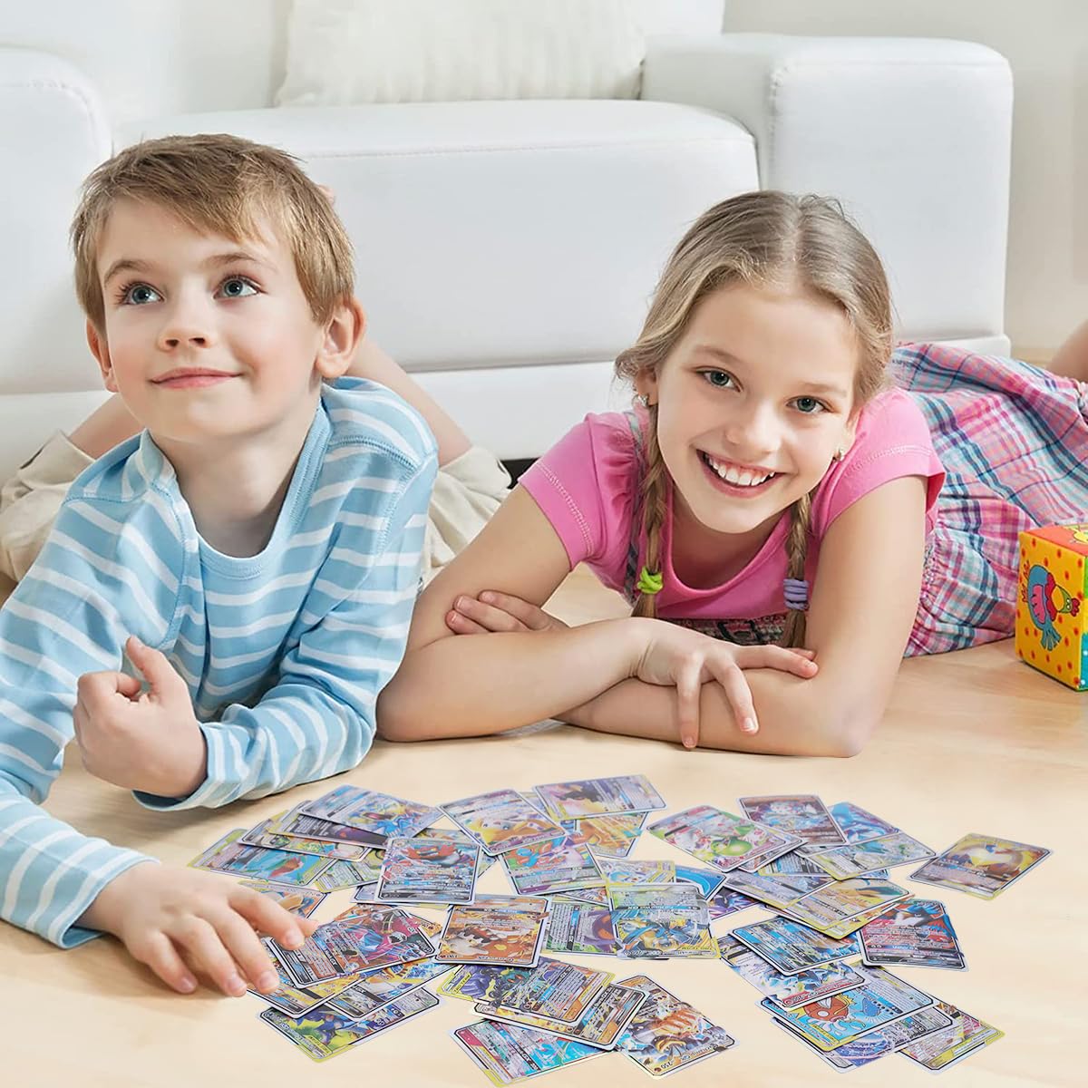 PATPAT Pokemon Cards 100 Pcs for Collectors with Foil Laser Effect and Handy Storage Box
