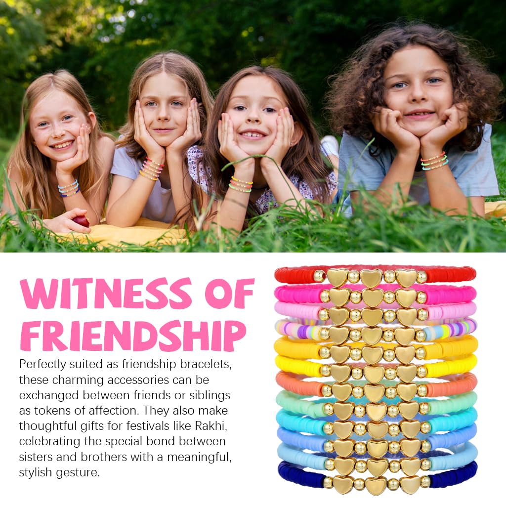 SANNIDHI Friendship Bracelets Set for Girls with Heat-Link Charms and 12 Rainbow Clay Beads | Ideal Gift for Sisters and Festivals