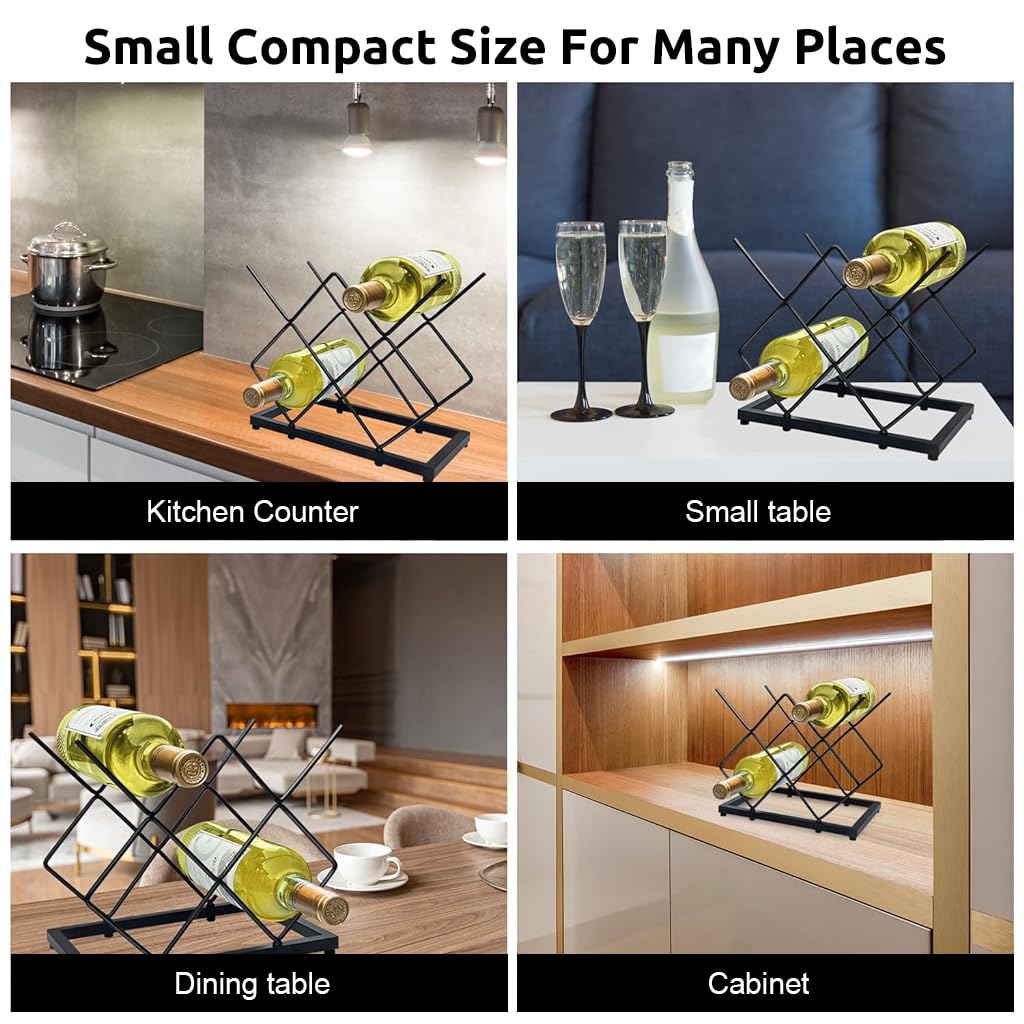 HASTHIP Small Wine Rack for Countertop 5 Bottle Storage with 6.5mm Iron Frame | Modern Black Display