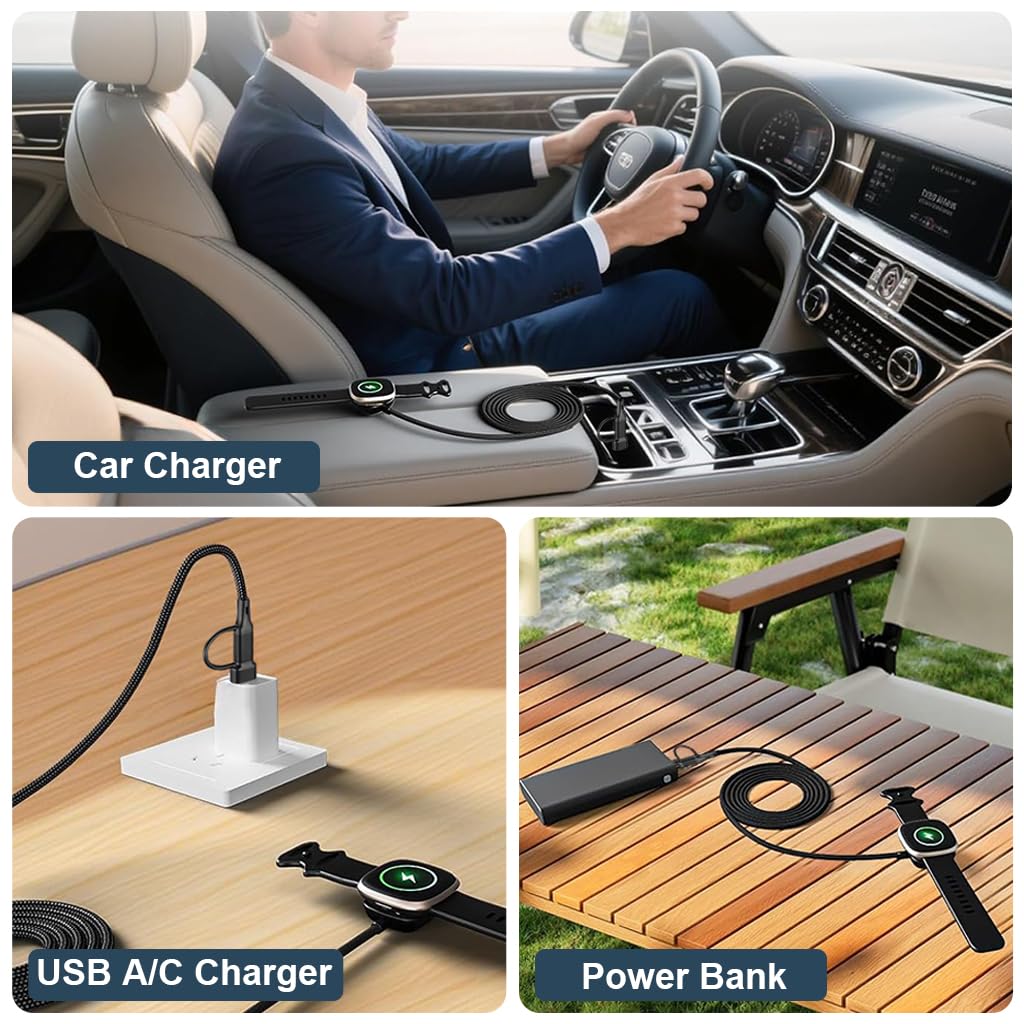 ZORBES Charger for Fitbit Sense 2 Versa 4 and Versa 3 featuring Dual USB C A Connectors and 3.3ft Nylon Cable