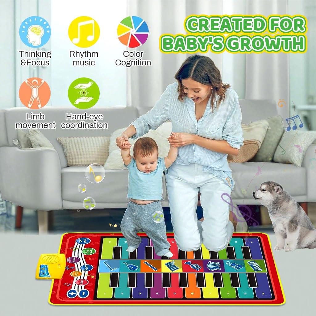 ZIBUYU Piano Keyboard Musical Mat for Kids with 8 Sounds and 6 Modes | 39.37x12.6 in Play Mat