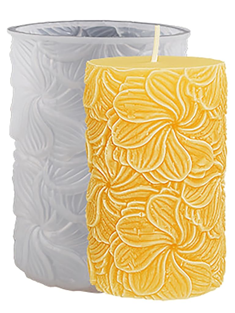 HASTHIP® Flower Petal Cylinder Candle Mold - Resin Casting Silicone Molds, 3D Silicone Mold for Resin Casting DIY Plaster Polymer Clay Home Decoration, White-G