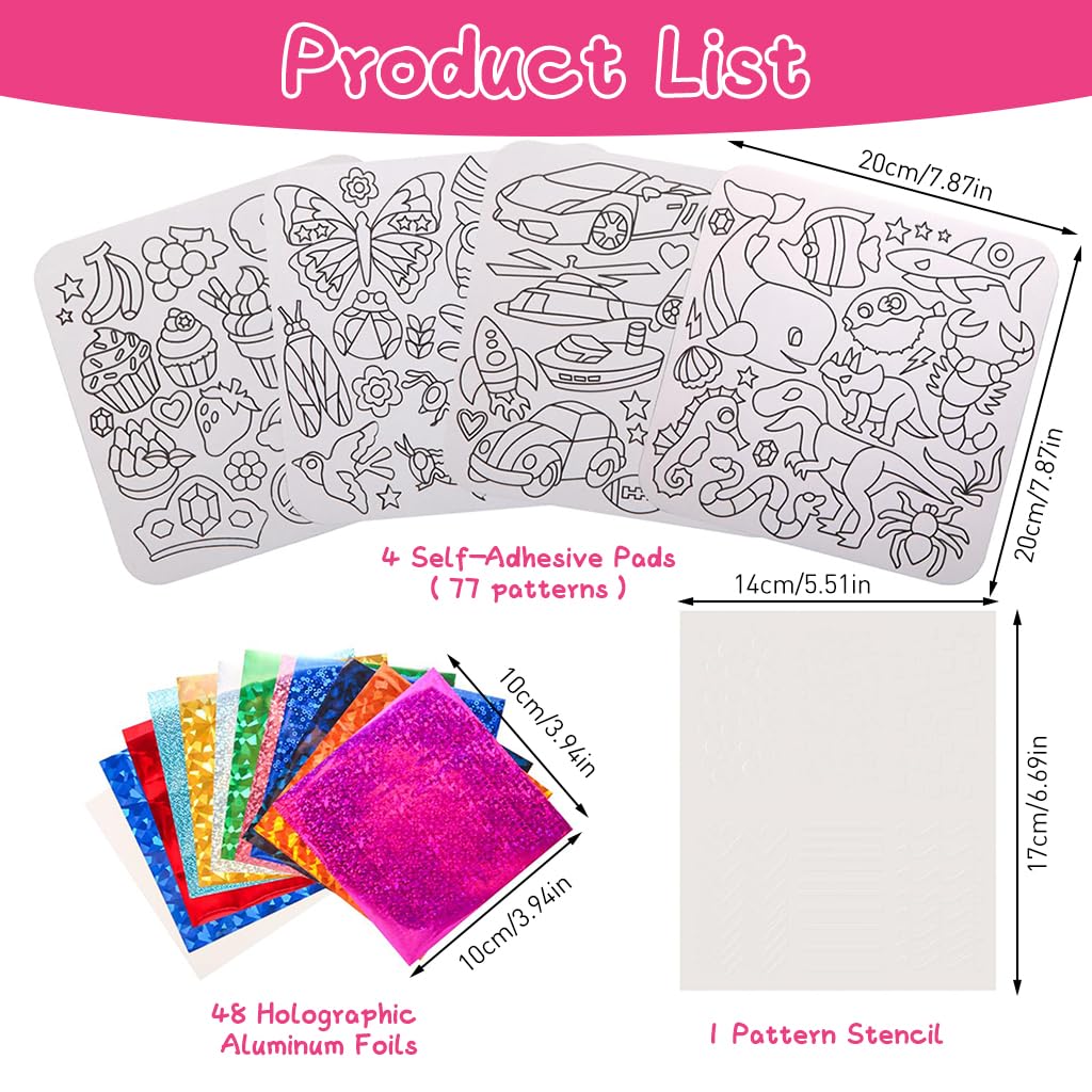 PATPAT DIY Foil Art Kit for Kids with 48 Sheets and 77 Pattern Templates | Fun Educational Craft
