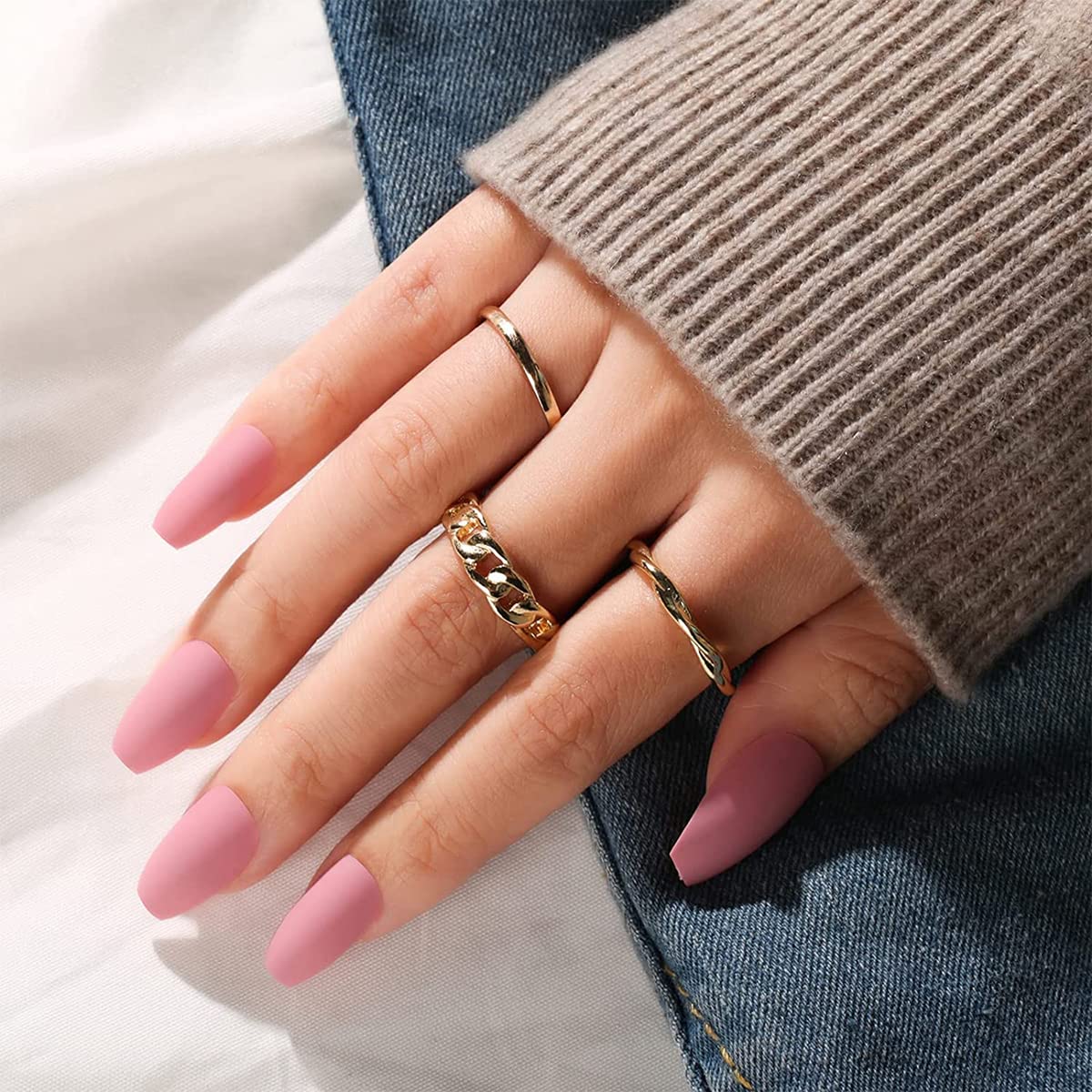 MAYCREATE Press On Nails Set for DIY Nail Art with 288pcs Almond French Tips | ABS False Nails