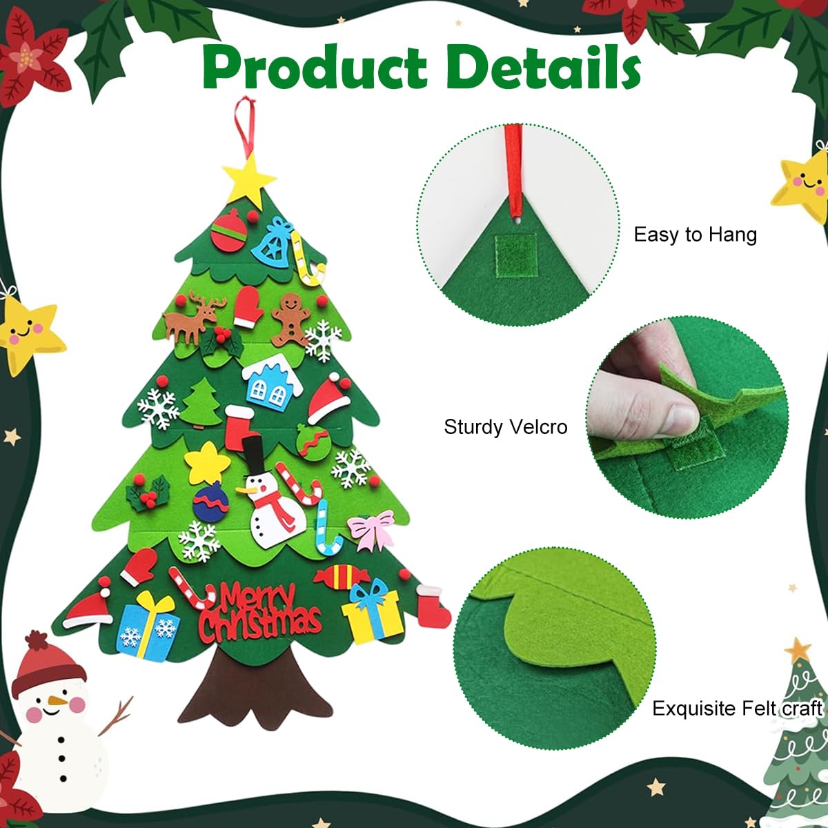 PATPAT DIY Felt Christmas Tree for Toddlers with 3ft Hanging Ornaments | Fun Holiday Craft and Gift Decor