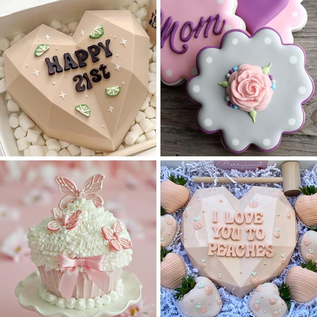 Supvox® 10PCS Alphabet Silicone Molds Creative Number Flower Multi Heart-Shaped Food Grade Safe for Pastry Cookies Chocolate Resin Art