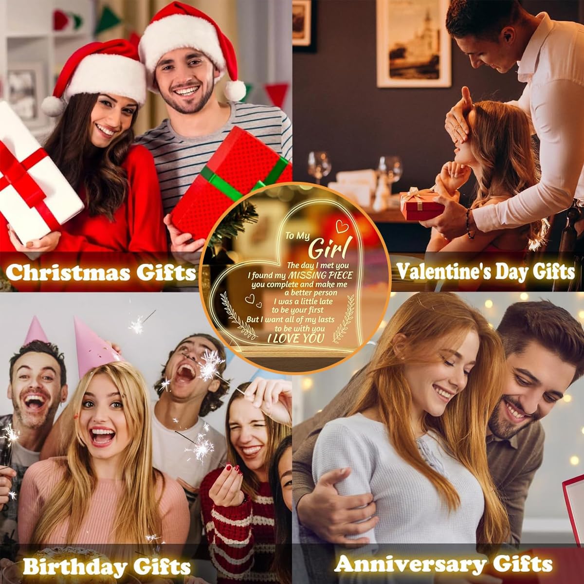 HASTHIP Romantic Gifts for Girlfriend with Engraved Acrylic Night Light and Wooden Base | USB Warm Light for Anniversary or Valentines Day