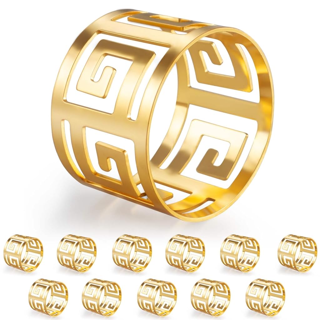 HASTHIP® Servilleteros Juego de 12,Aros de Servilleta Metal Dorado para Comedor,Bodas Cumpleaños Fiestas y Decoración Mesa Elegante