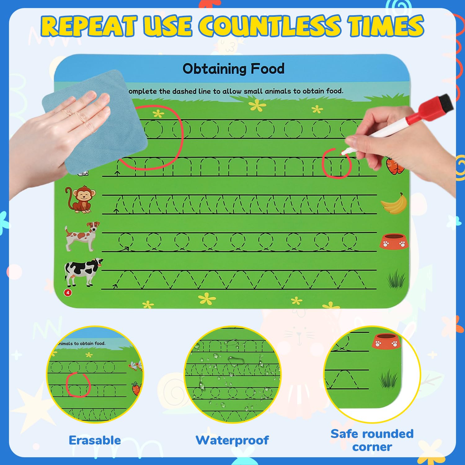 PATPAT Magic Water Doodle Mat for Kids featuring Reusable Water Pens and Stamps 39.37 x 31.5 in | Mess Free Drawing Fun