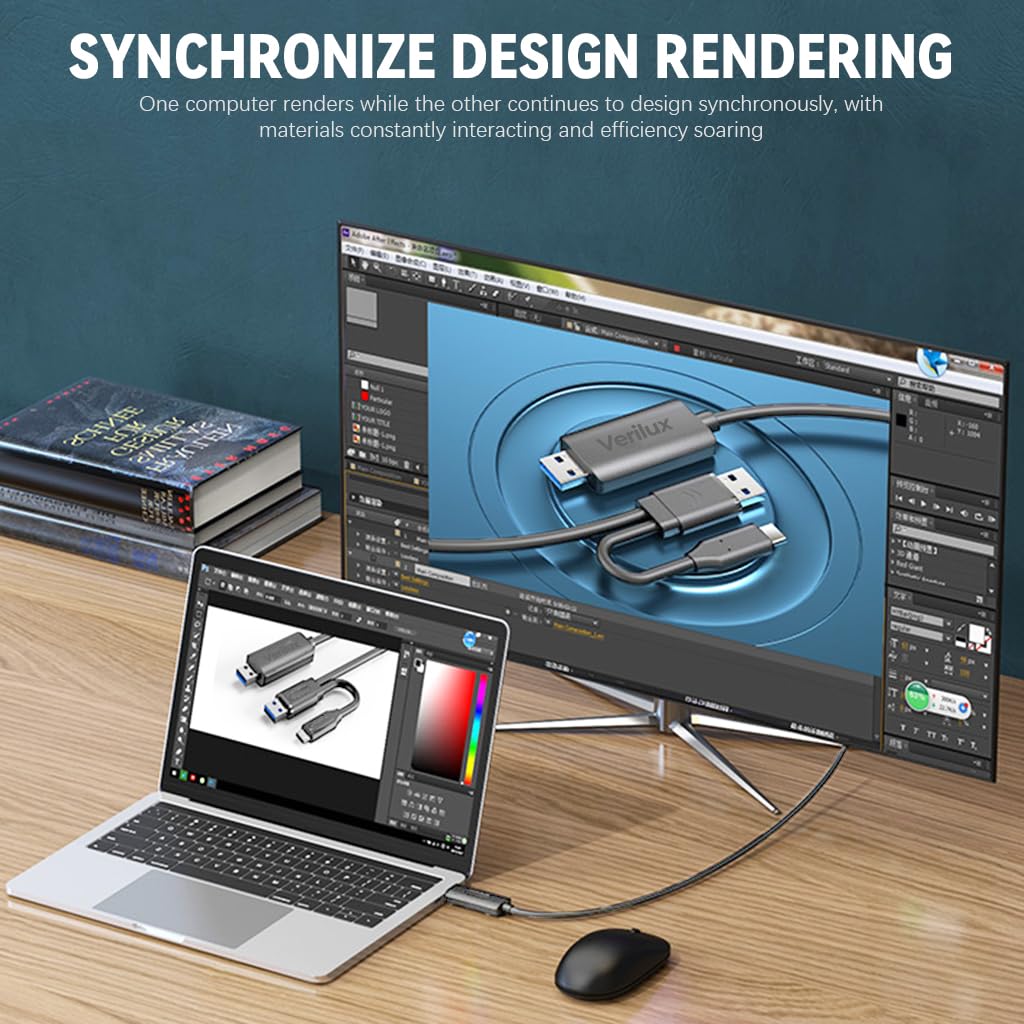 Verilux USB to USB Cable 6.6ft for Laptops and Tablets featuring 2 in 1 Type A/C Design