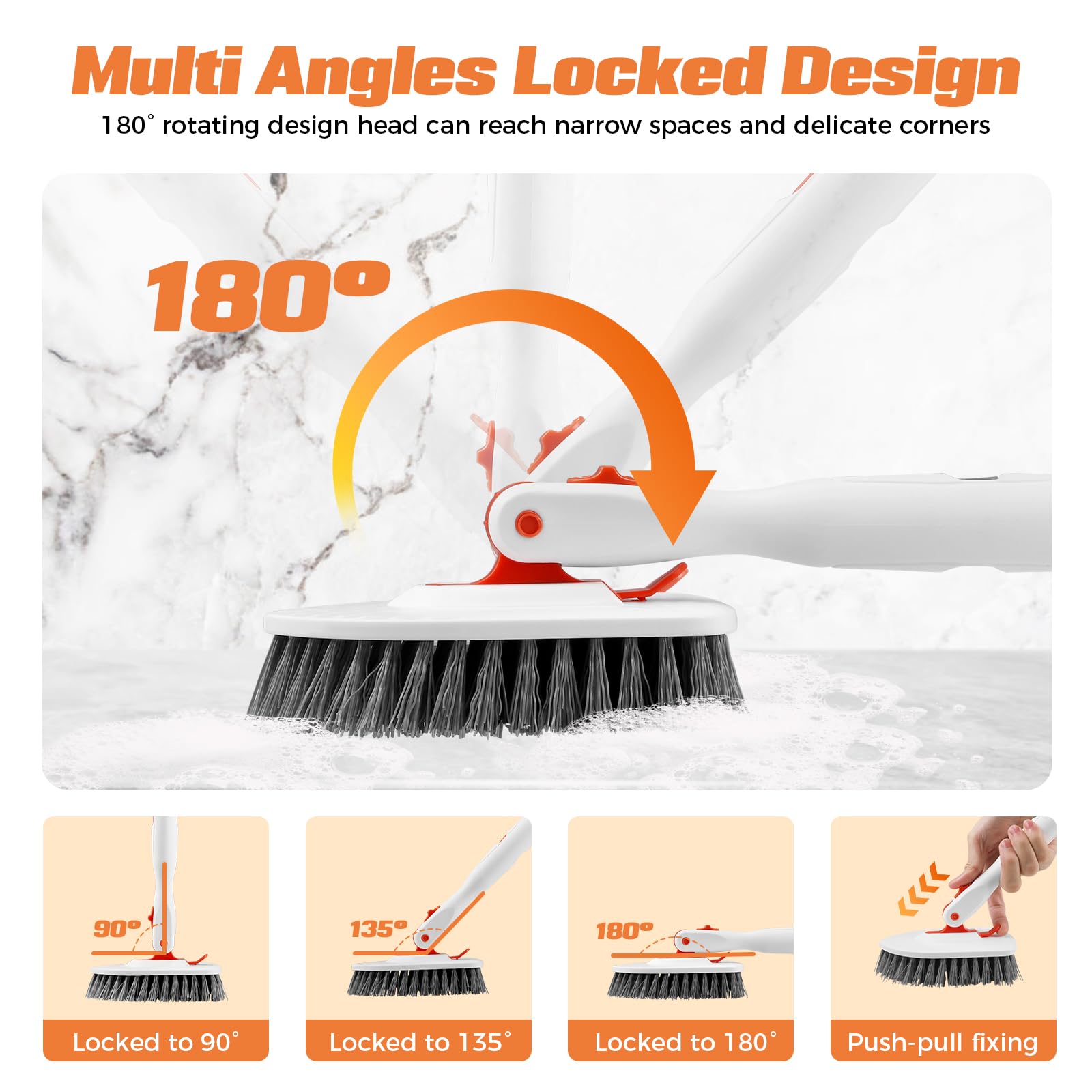 ZIBUYU Bathroom Cleaning Brush Kit for Tiles with 52 in Long Handle and 180° Swivel Head