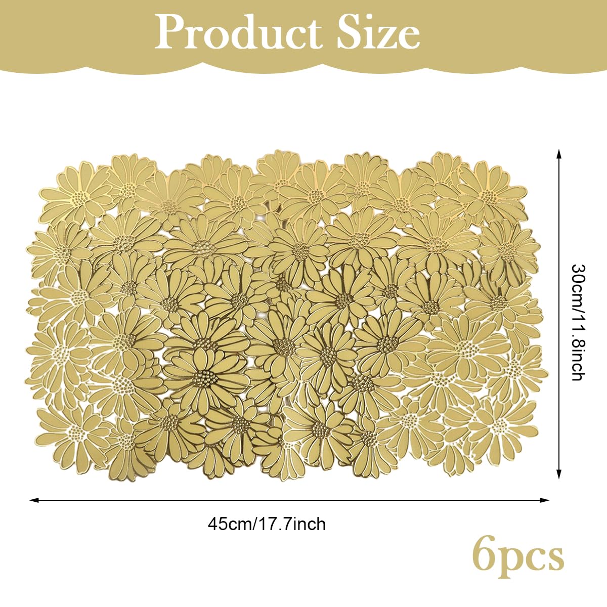 HASTHIP Placemats for Dining Table with 30x45cm Floral Embossing PVC Design | Golden Daisy Set of 6