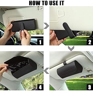 STHIRA® Sunglasses Holder for Car Sunglass Organizer Box Sun Visor Clip On PU Leather Storage Case Protective with Magnet Closure 2PCS