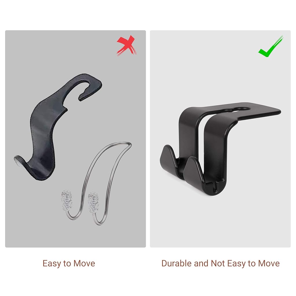 HASTHIP® Car Seat Headrest Hooks Plastic Backseat Hook Organizer Black Hanger Storage for Hanging Purses Bags Coats Pack of 4 3PCS