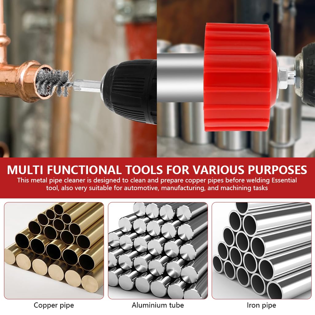 Serplex Copper Pipe Cleaner for Drill 9 Piece Set with Stainless Steel Wire Brush | Cleans Copper Bronze and Brass Tubes