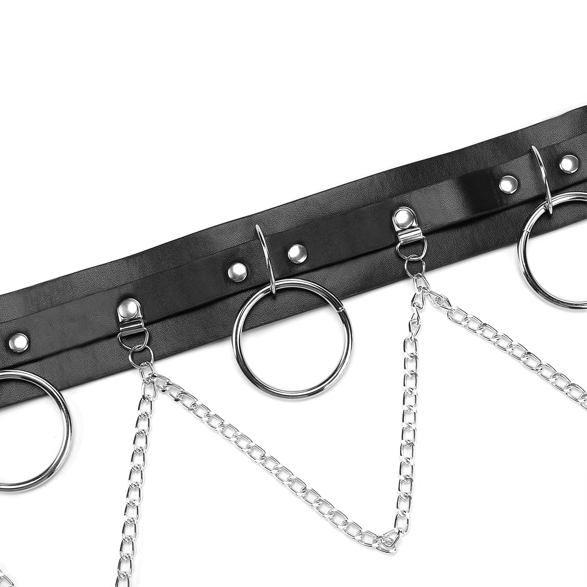 Venzina Waist Belt for Women featuring Metal Chains and Ring Buckle 97 cm Faux Leather Black | Punk Goth Style for Skirts and Jeans