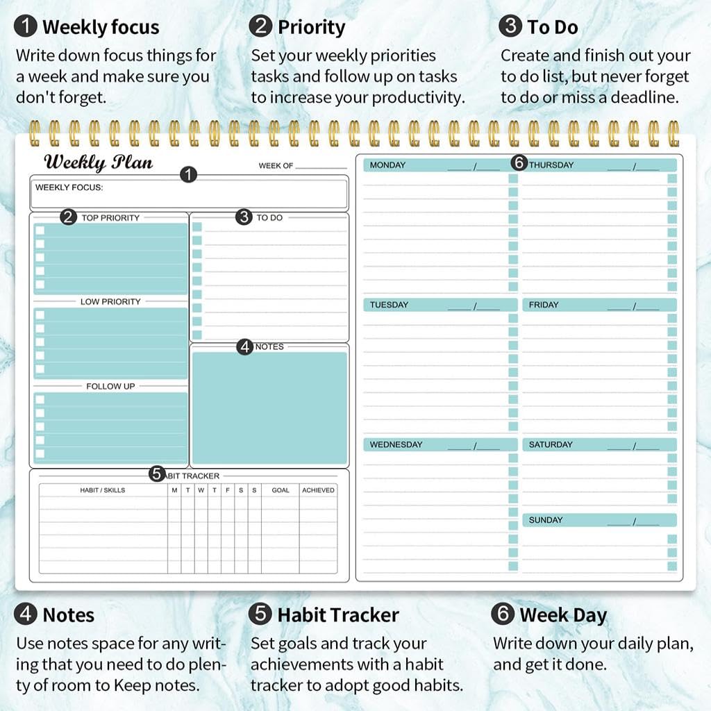 ZIBUYU Weekly Planner Notepad for Work and Study with 52 Undated Pages and Habit Tracker | Pink 8.5 x 11 Organizer