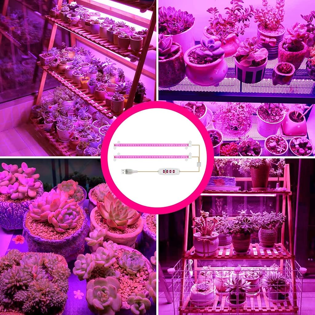 Qpets® LED Grow Lights Bars for Indoor Plants, Full Spectrum Strips Auto ON/Off, 8/12/16H Timer, 5 Dimmable Levels High Output USB 5V Grow Lamp Hydroponics Seedling Flower Starting(Pink Purple)