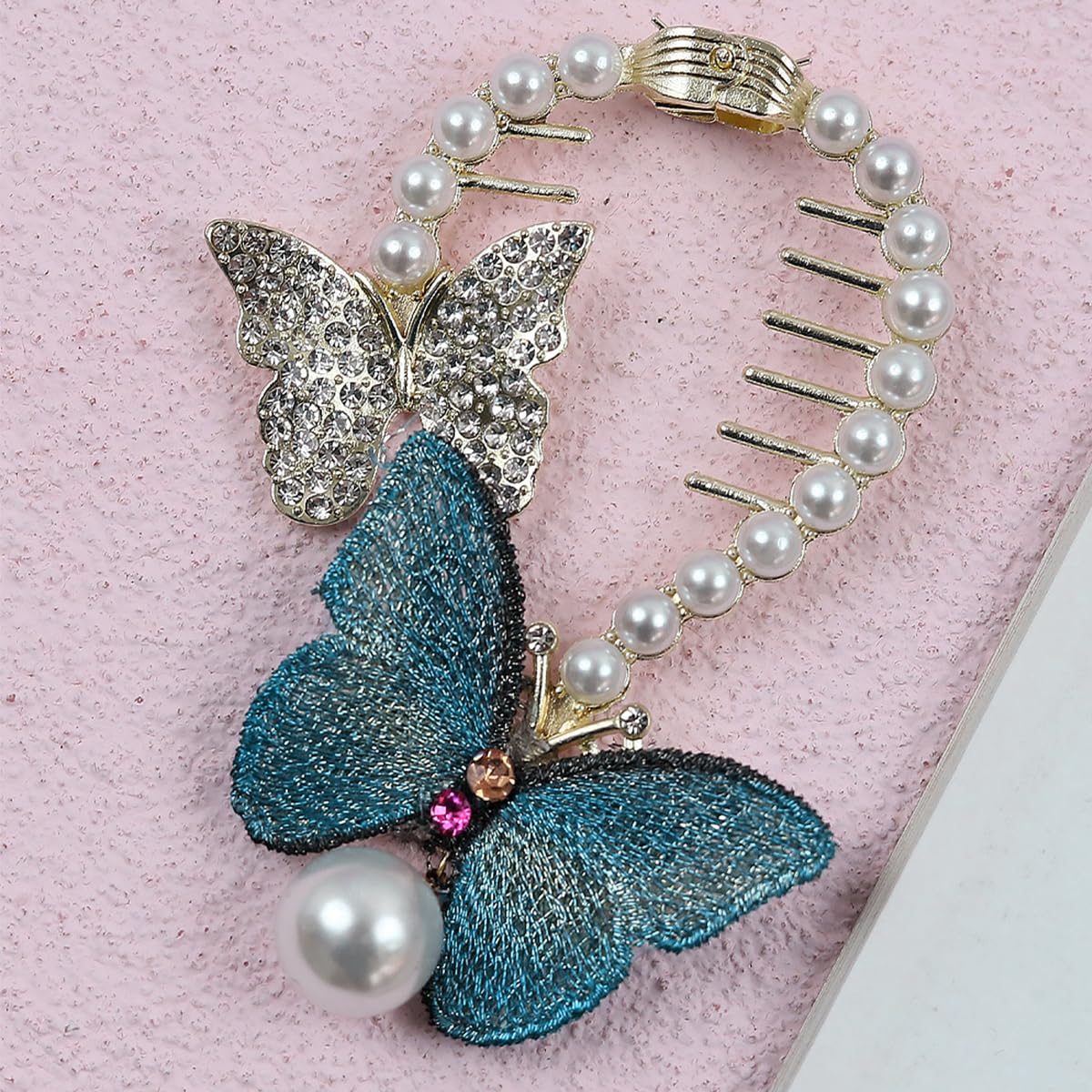 Venzina Bow Clips for Women featuring Butterfly Design with Pearl Charm | Ideal for Wedding and Daily Hair Buns