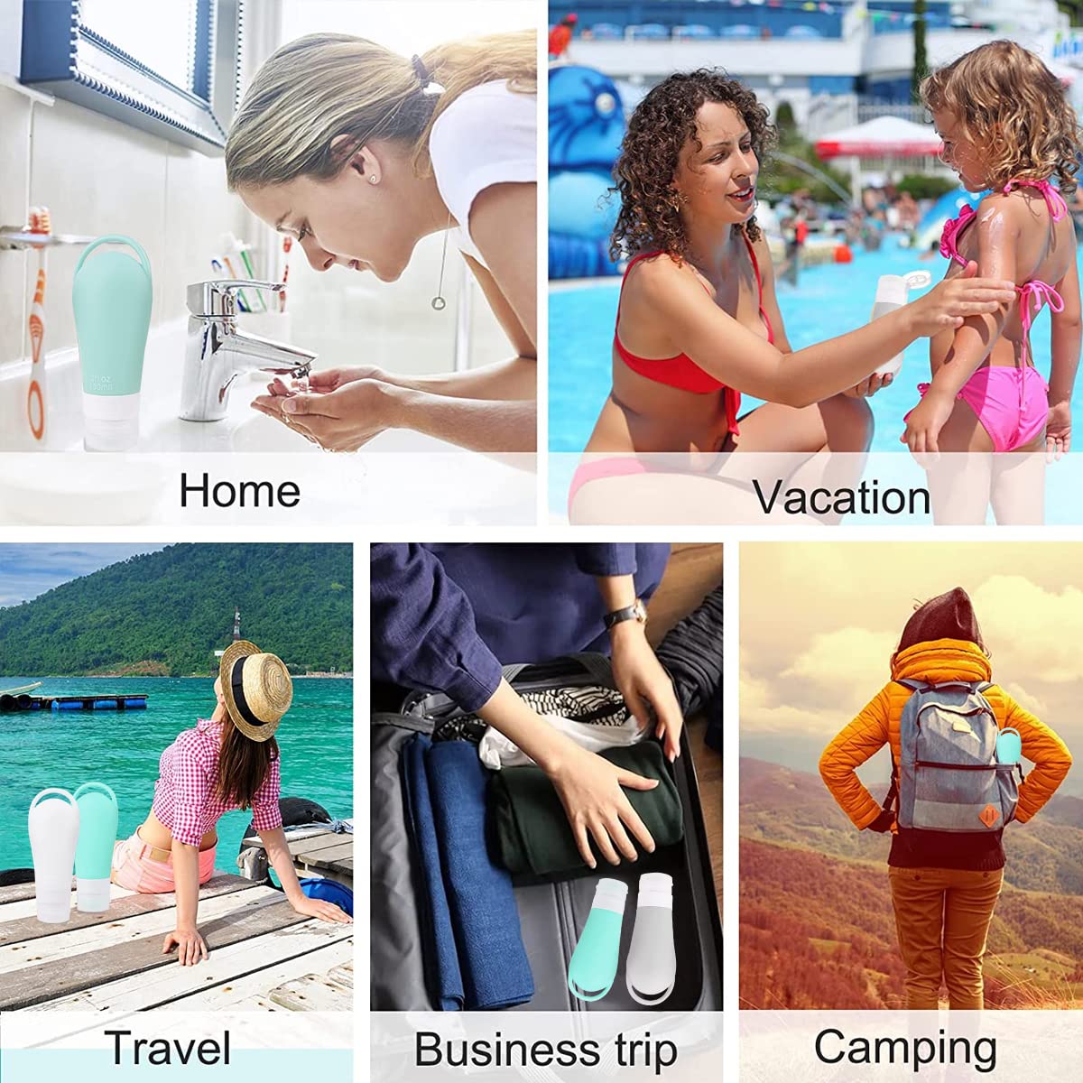 MAYCREATE Travel Bottles Set for Toiletries featuring 14pcs Leakproof Silicone Containers | Refillable Kit with Cream Jars and Spray Bottles