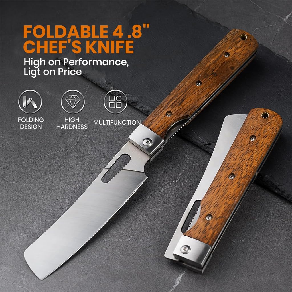 Supvox Kitchen Cutter for Camping and BBQ Cooking with 10 in Blade and Wooden Handle