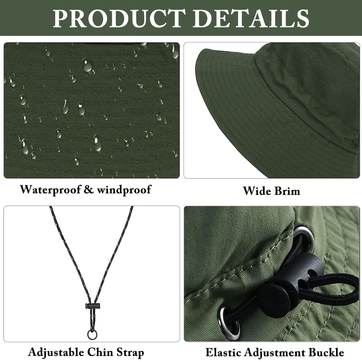 GUSTAVE Bucket Hat for Beach and Festivals featuring Adjustable Chin Cord 54–58cm | Lightweight Breathable Green Sun Hat