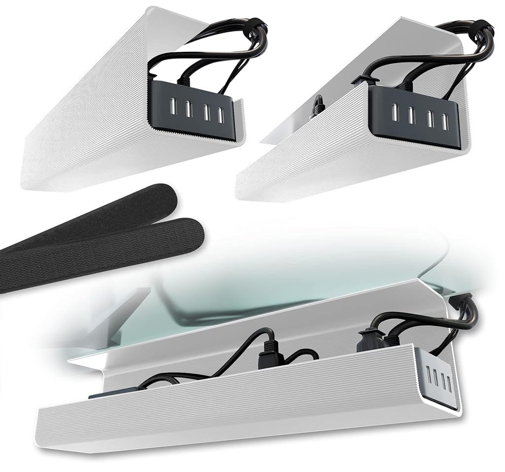 Serplex® No-Screw Under Desk Cable Management Tray - Self-Adhesive Installation, Cord Management, Cable Tray, Under Desk Wire Organizer - White Set of 2, White