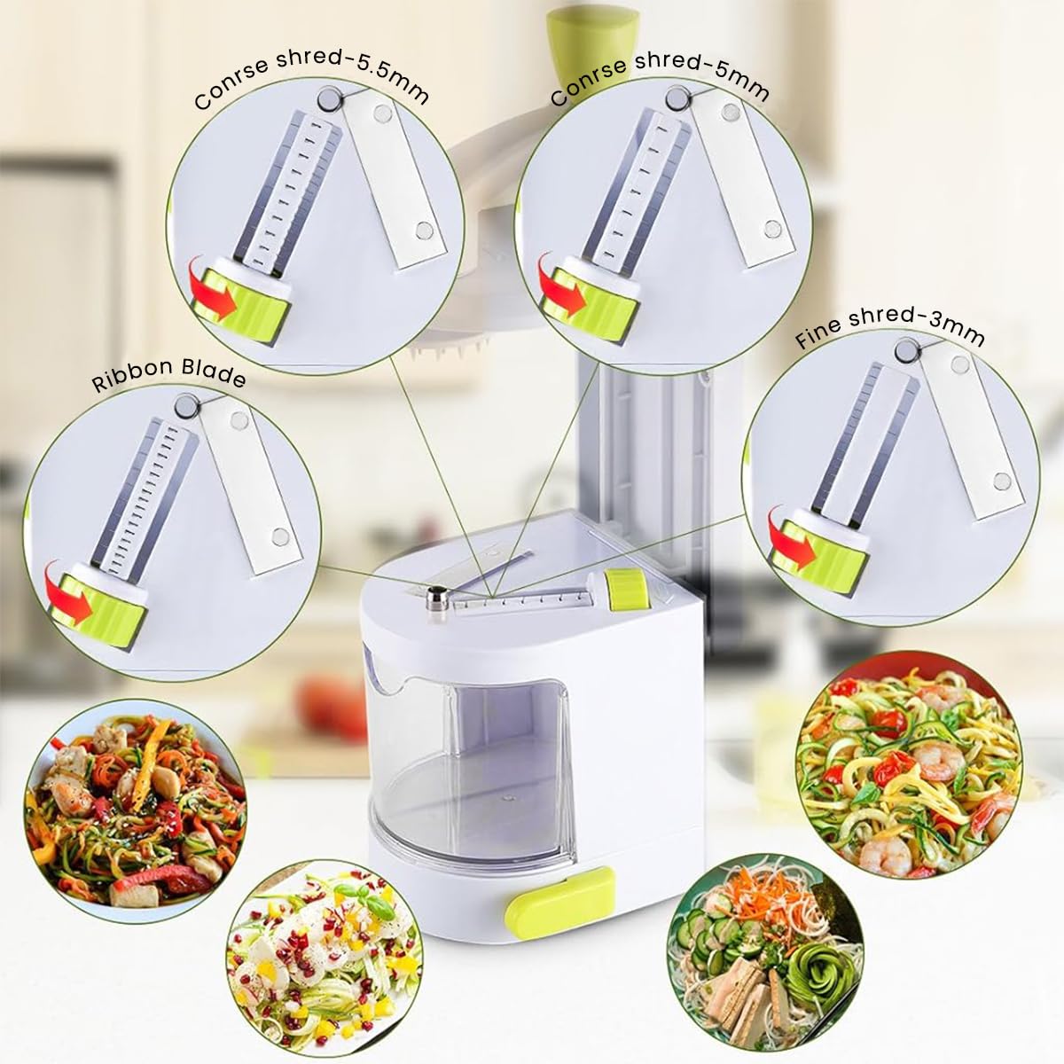 HASTHIP® Potato Spiralizer Kitchen Food Processor 4-in-1 Rotating Spiralizer with Suction Cup Base Tuber Crop Spiralizer Vegetable Spiralizer for Zucchini, Carrots, Potatoes, Sweet Potatoes, Cassava