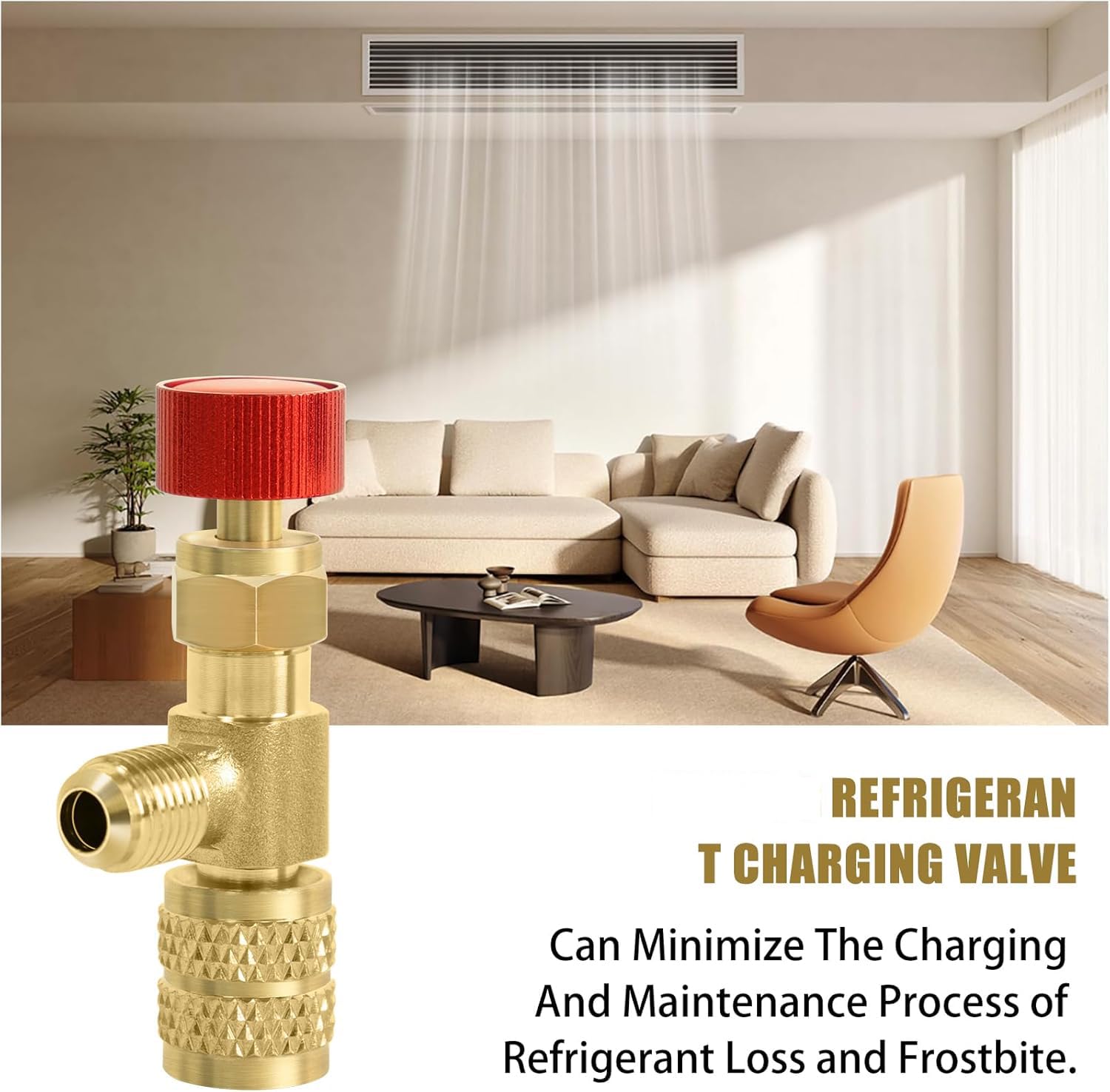 Serplex Refrigerant Charging Valve for R22 R410A HVAC Systems 1/4 to 5/16 Brass | Leak‑Resistant Easy Twist Control