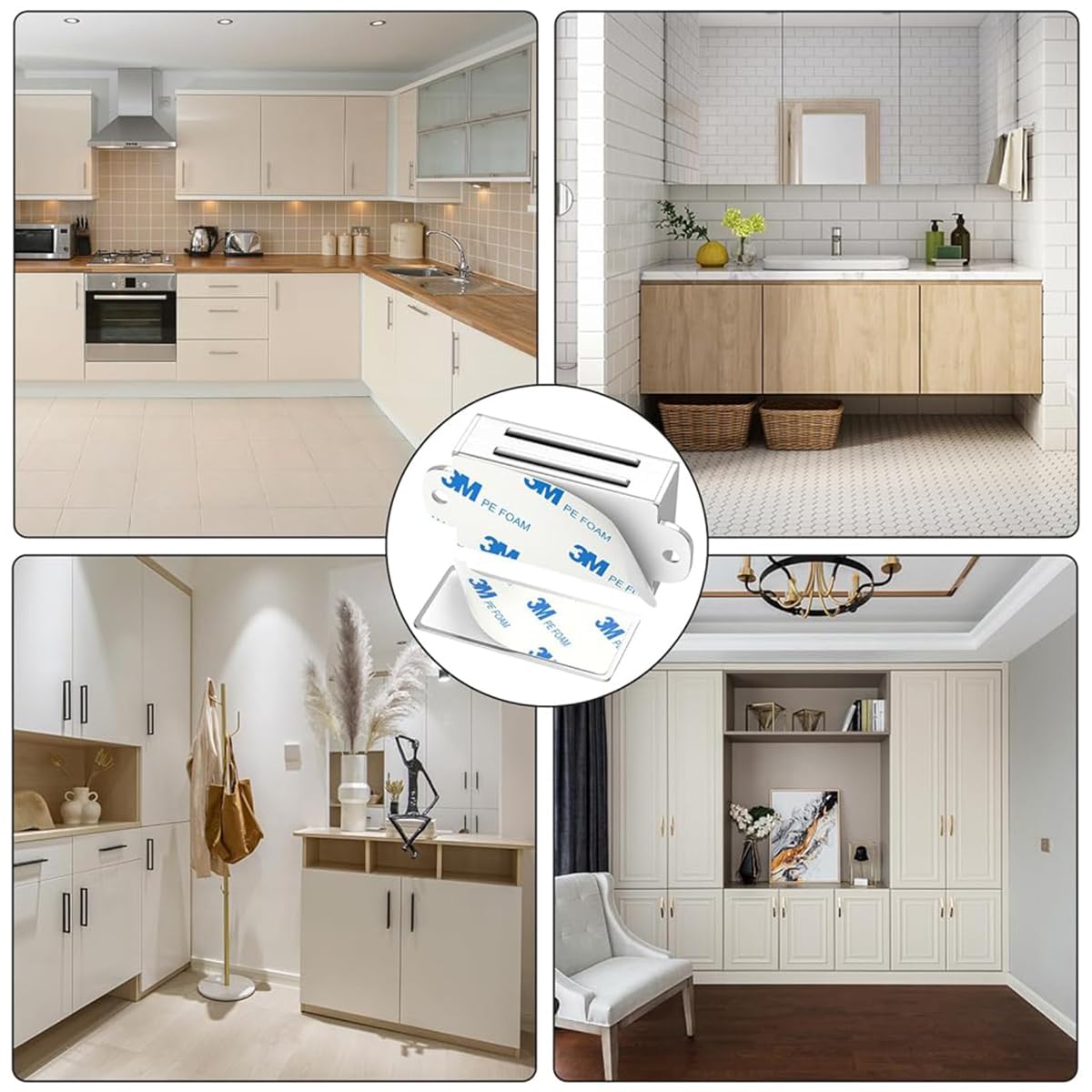 Serplex Cabinet Door Catches for Cabinets and Closets featuring Strong Magnet | 4Pcs Brushed Stainless Steel