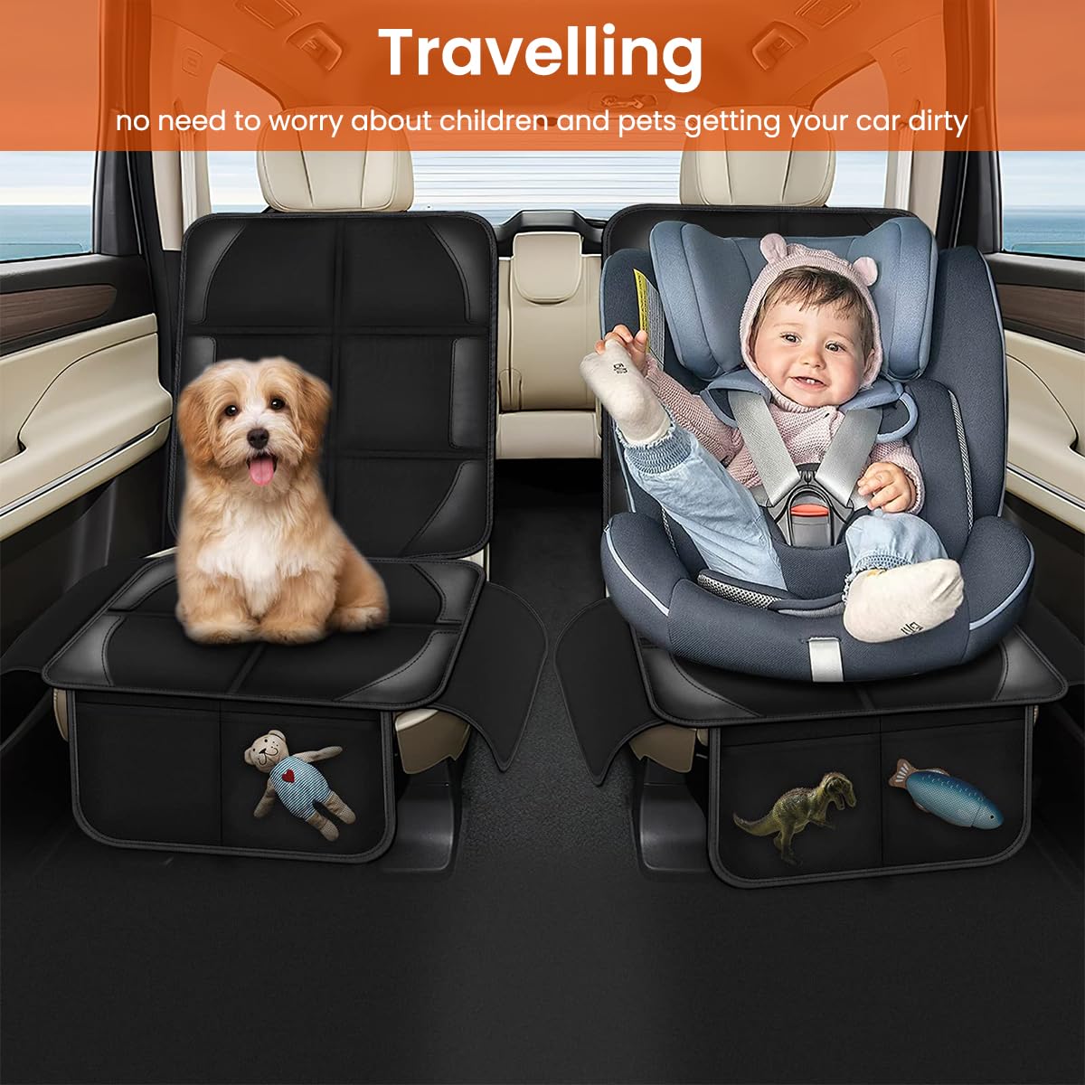 STHIRA Car Seat Cover Protector for Baby and Toddler Seats with 3 Side Pouches | Waterproof