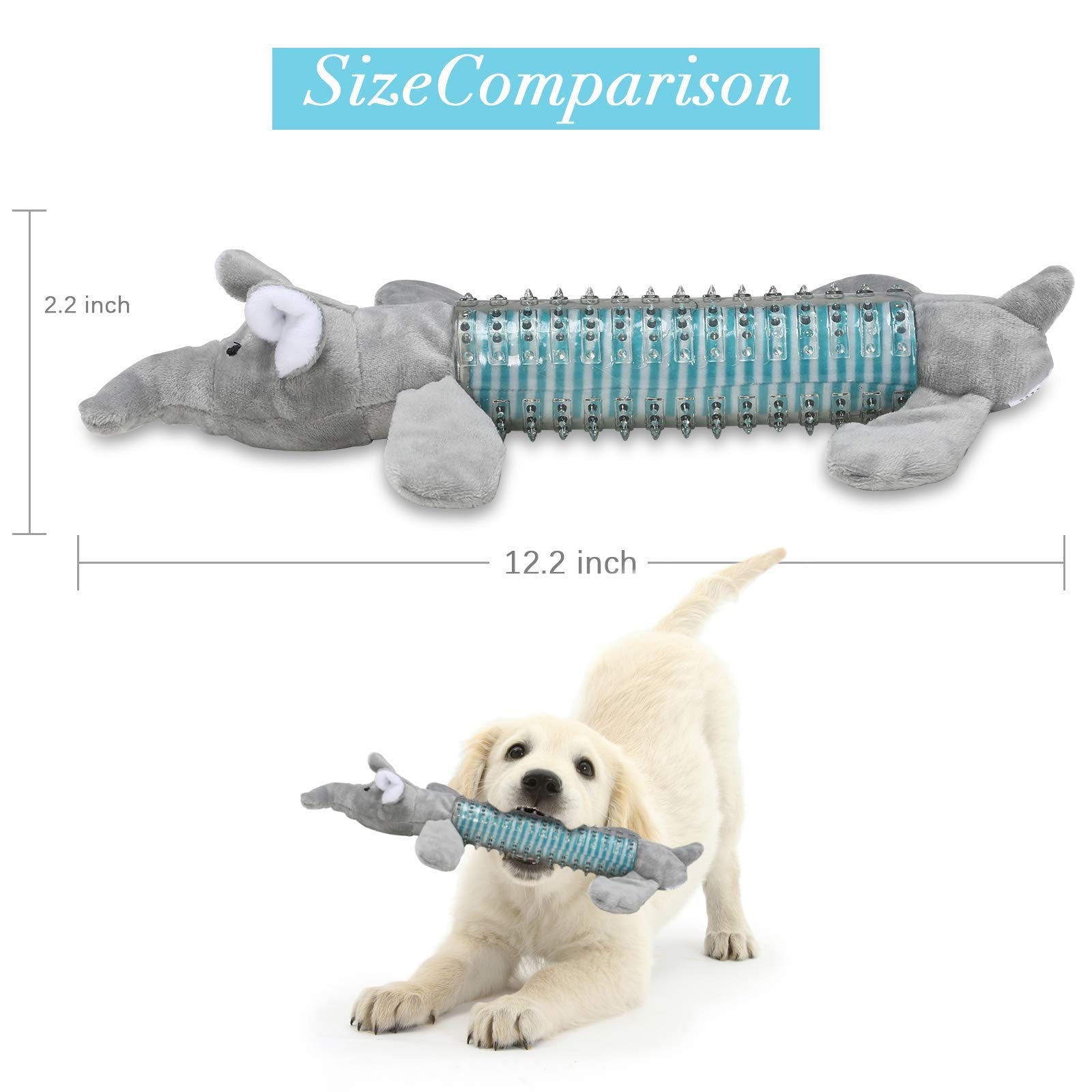 Qpets Dog Toy for Puppies featuring Squeaky Sound Chew Design and Plush Gray Elephant 18x10x6cm