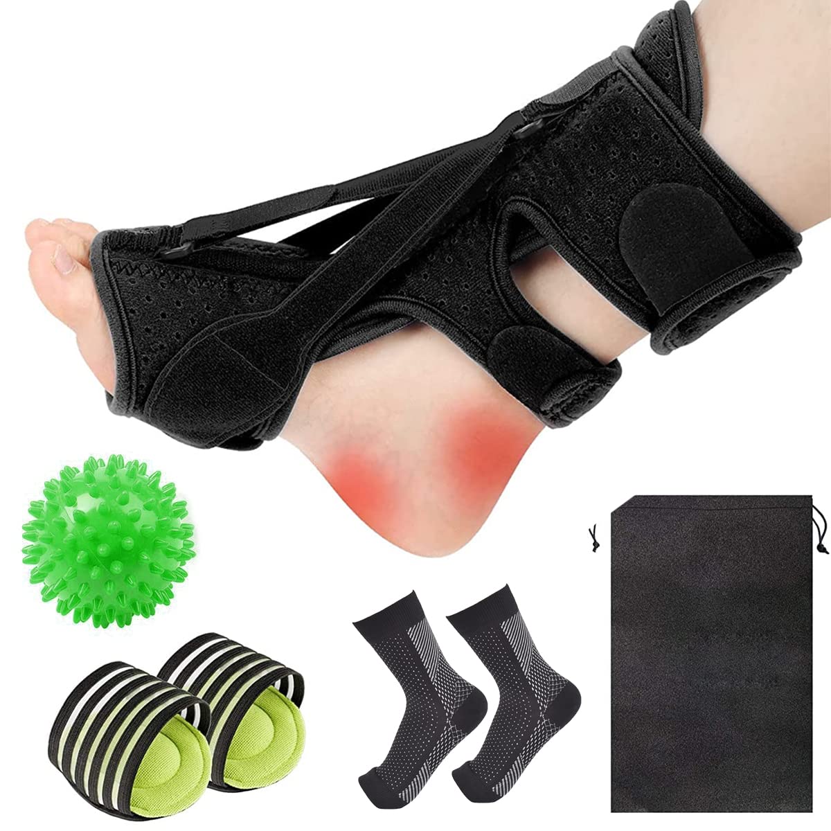 HANNEA® Plantar Fasciitis Night Splint, Foot Drop Orthotic Brace with Soft Arch Pad with Massage Ball, Effective for Foot Pain Relief by Plantar Fasciitis Achilles Tendonitis Foot