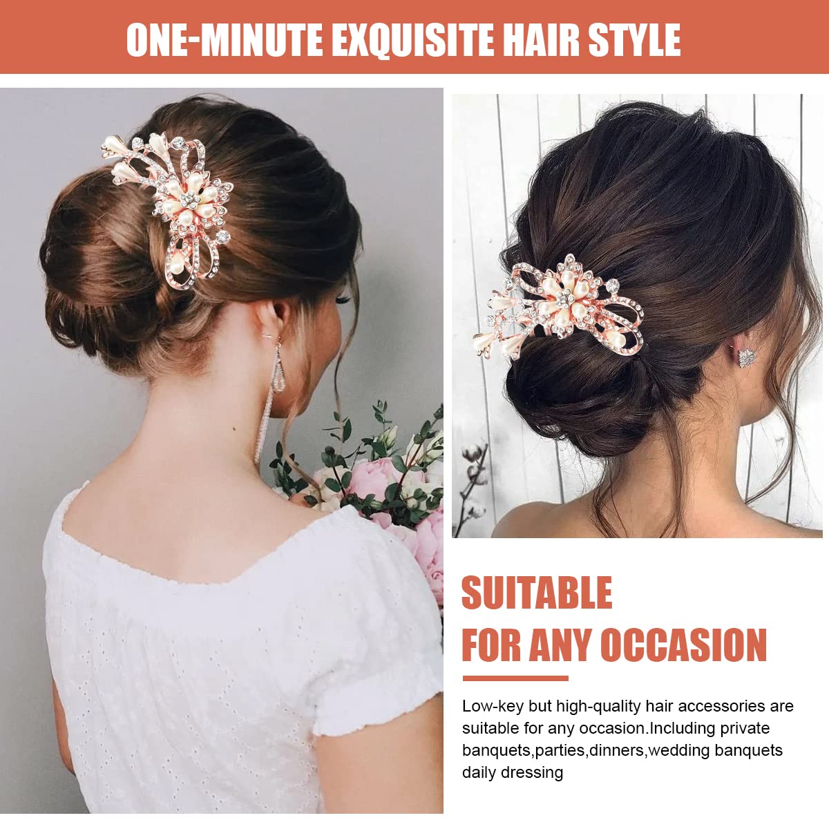 MAYCREATE Comb Hair Pins for Bridal and Party Hairstyles featuring 5 Claw Alloy Design | Elegant Rhinestone Faux Pearl Clip for Women and Girls
