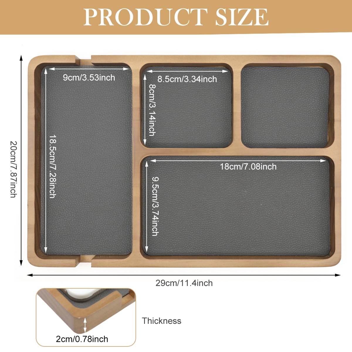 Climberty Valet Tray for Desk and Nightstand featuring Cable Notches and PU Leather Inlay 2 x 30 x 20 cm