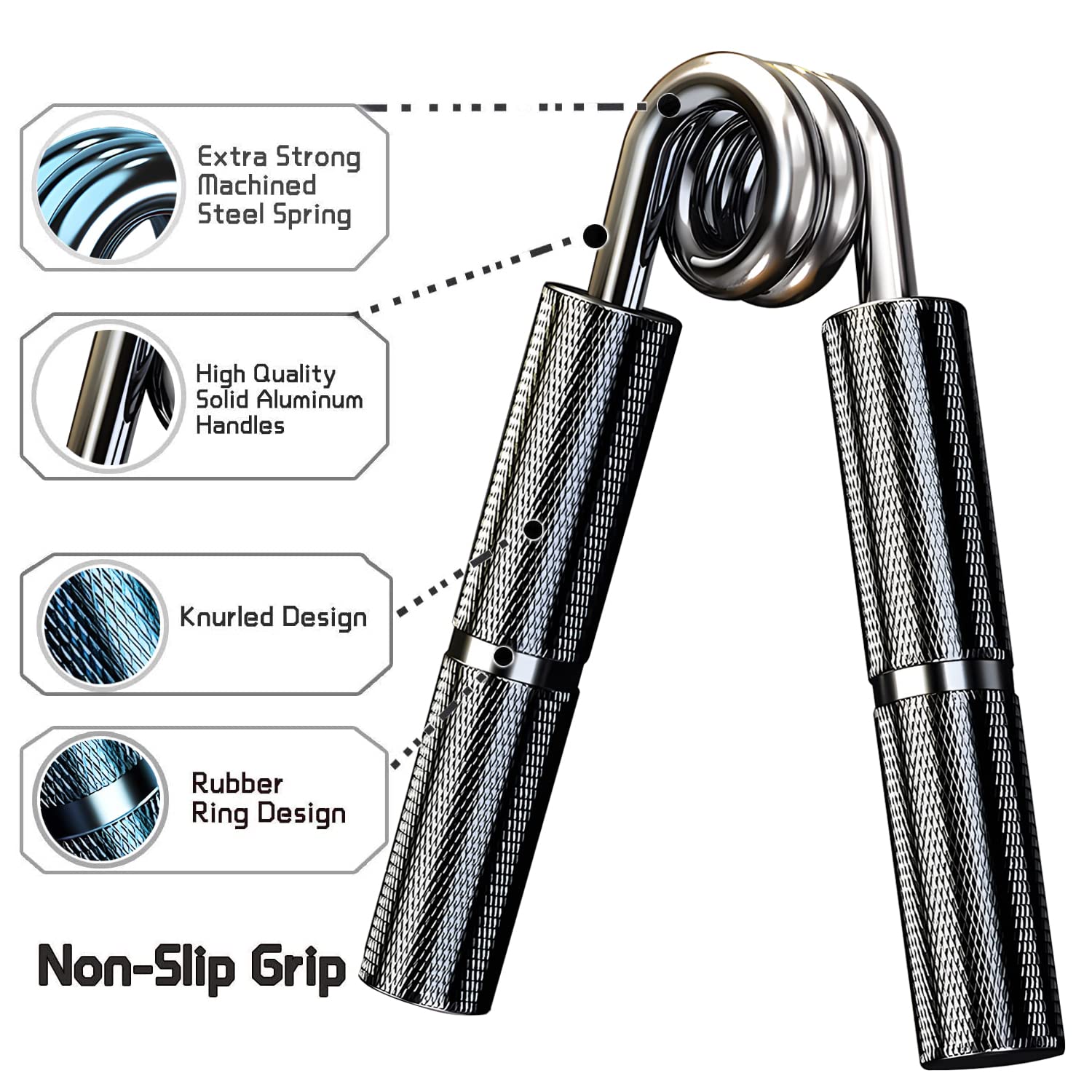 ZIBUYU Hand Grip Strengthener for Forearm Workout with 150 lb Resistance and Aluminum Handles | Compact Black Trainer for Home or Gym