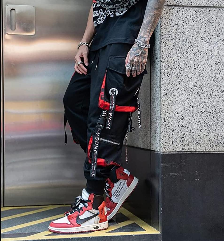 GUSTAVE® Jogger Pants for Men Fashion Cargo Pants Hip Hop Streetwear Outfit Drawstring Trousers Casual Jogging Cool Sweatpants with Multi-Pockets - M Size