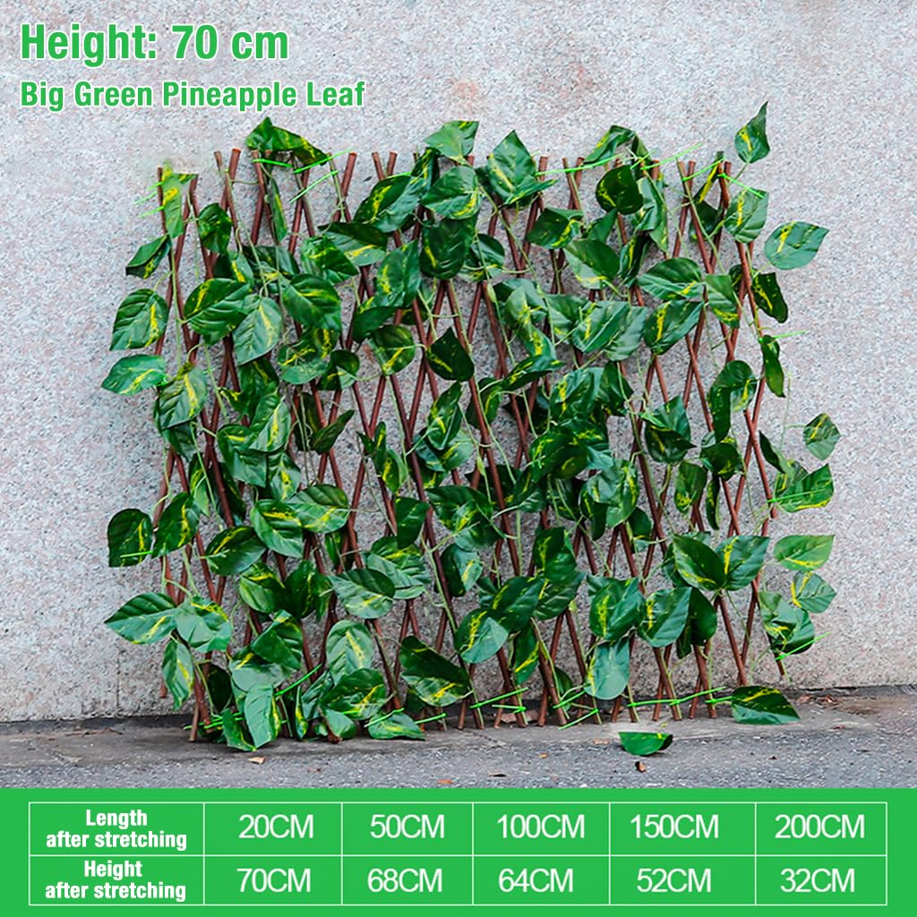 HASTHIP Artificial Green Plant Fence for Garden featuring Retractable Design 11×47–120×22 in | Wooden and Plastic Decorative Ivy Panel