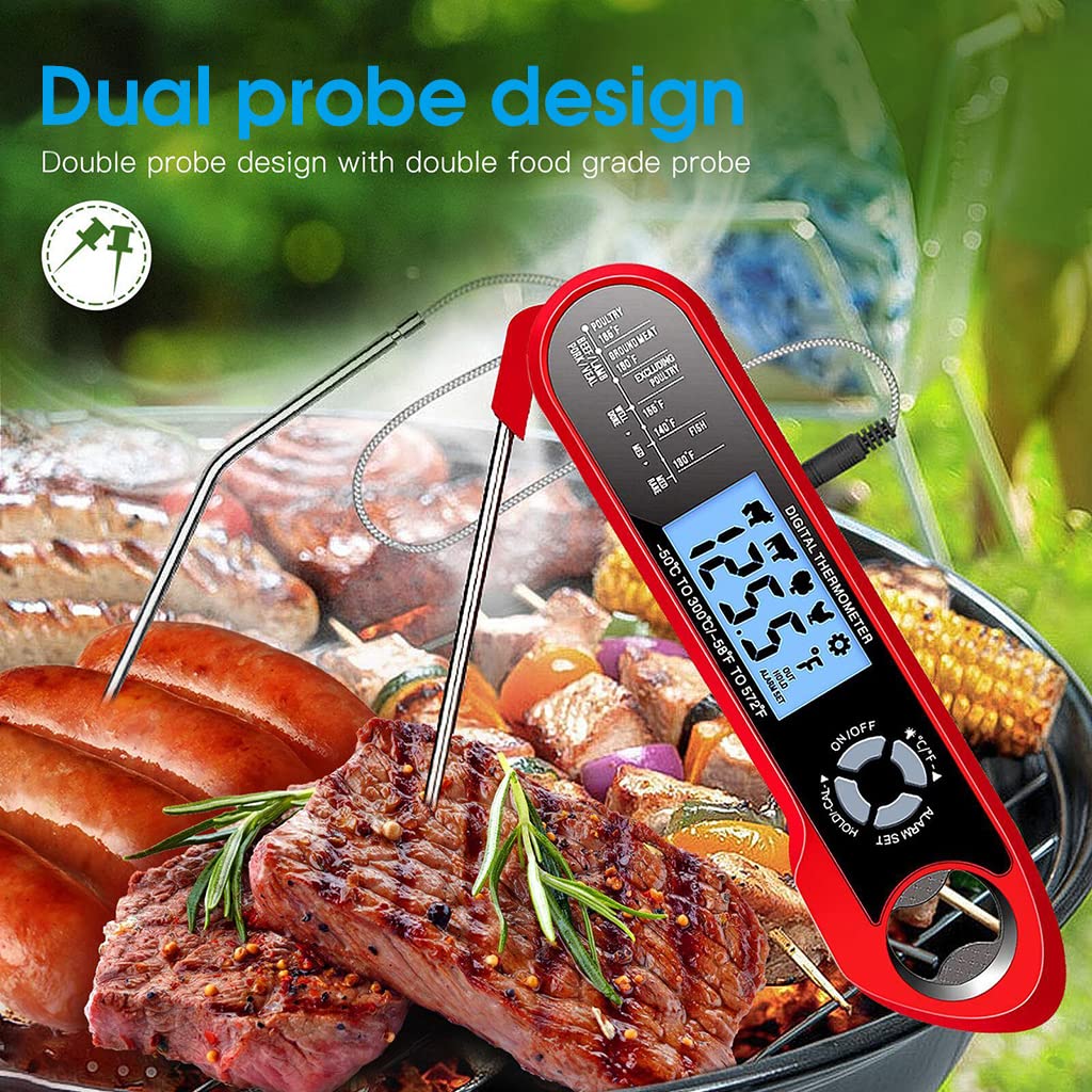 Supvox® Food Thermometer for Cooking with Long Probe, IP67 Waterproof Digital Cooking Thermometer with Backlight & Calibration Function, LCD Instant Read Kitchen Thermometer for Grill Deep Fry BBQ