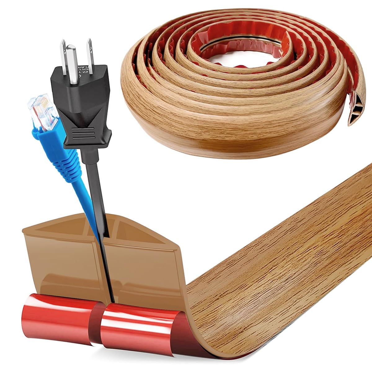 HASTHIP 6.6ft Floor Cord Cover PVC Rubber 1.18 Inches Width Cable Protector Self Adhesive Removable Cord Protector Sleeve Cuttable Cord Protector Sleeve